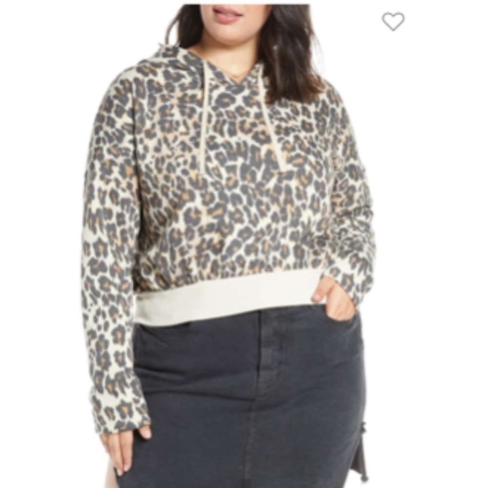 NORDSTROM BP. Leopard Crop Hoodie - Picture 2 of 4